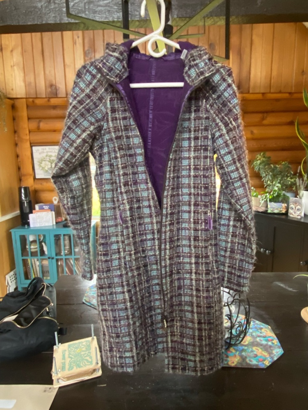 Rare Vintage Lululemon-Plaid Tweed Pea Coat 3/4 Length